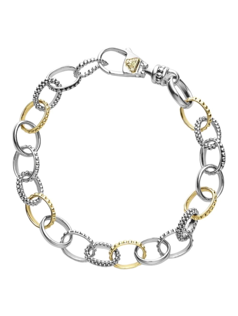 Lagos Sterling Silver & 18k Gold Two-Tone Caviar Bead Link Bracelet
